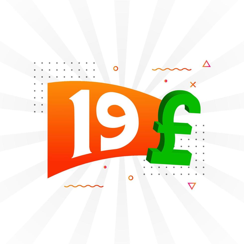 19 Pound Currency vector text symbol. 19 British Pound Money stock vector