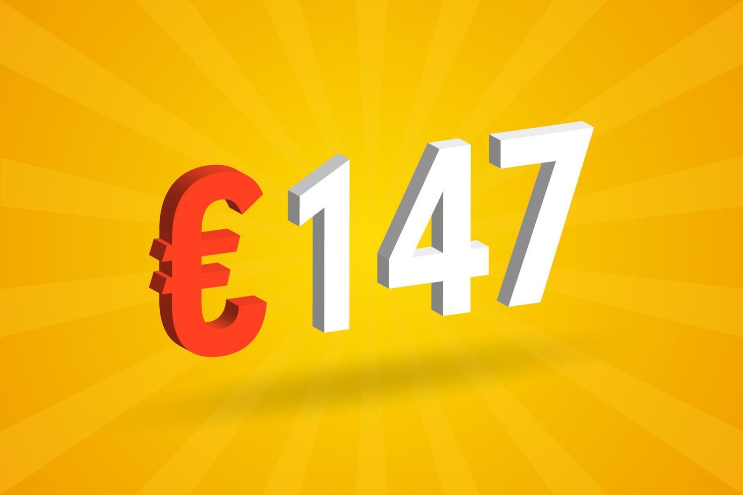 Símbolo de texto vectorial 3d de moneda de 147 euros. 3d 147 euros unión europea dinero stock vector