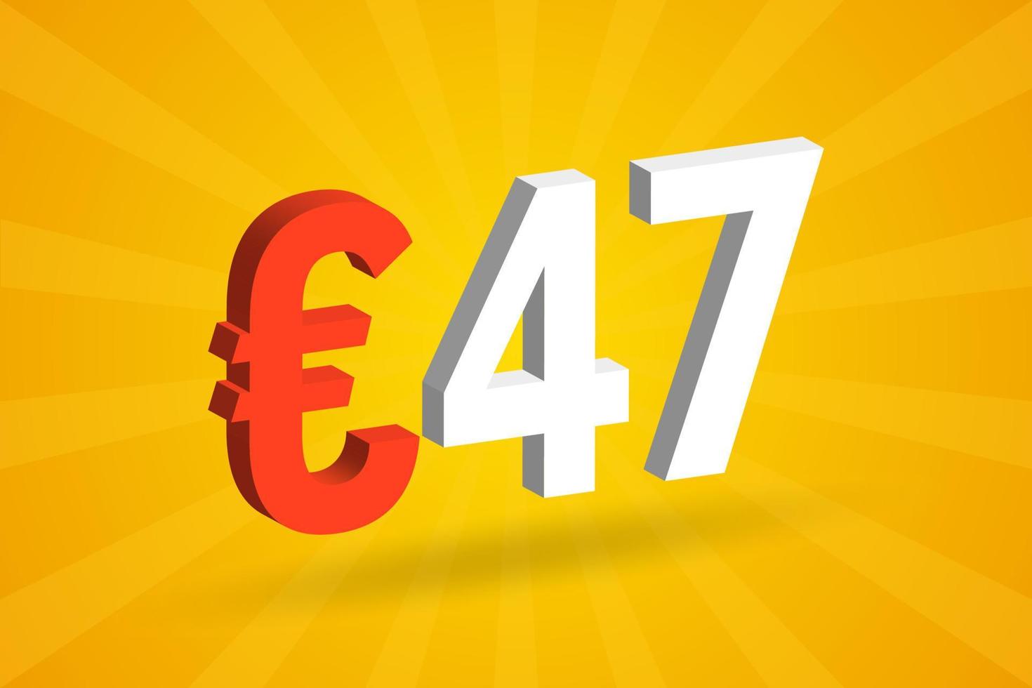 47 Euro Currency 3D vector text symbol. 3D 47 Euro European Union Money stock vector