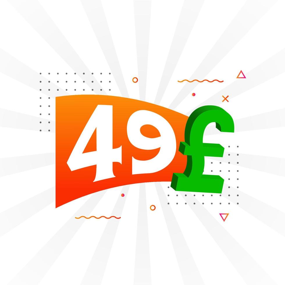 Símbolo de texto vectorial de moneda de 49 libras. 49 libras esterlinas dinero stock vector