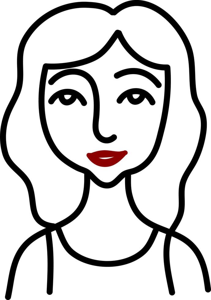 mujer con cabello largo y lápiz labial rojo, ilustración, sobre un fondo blanco. vector