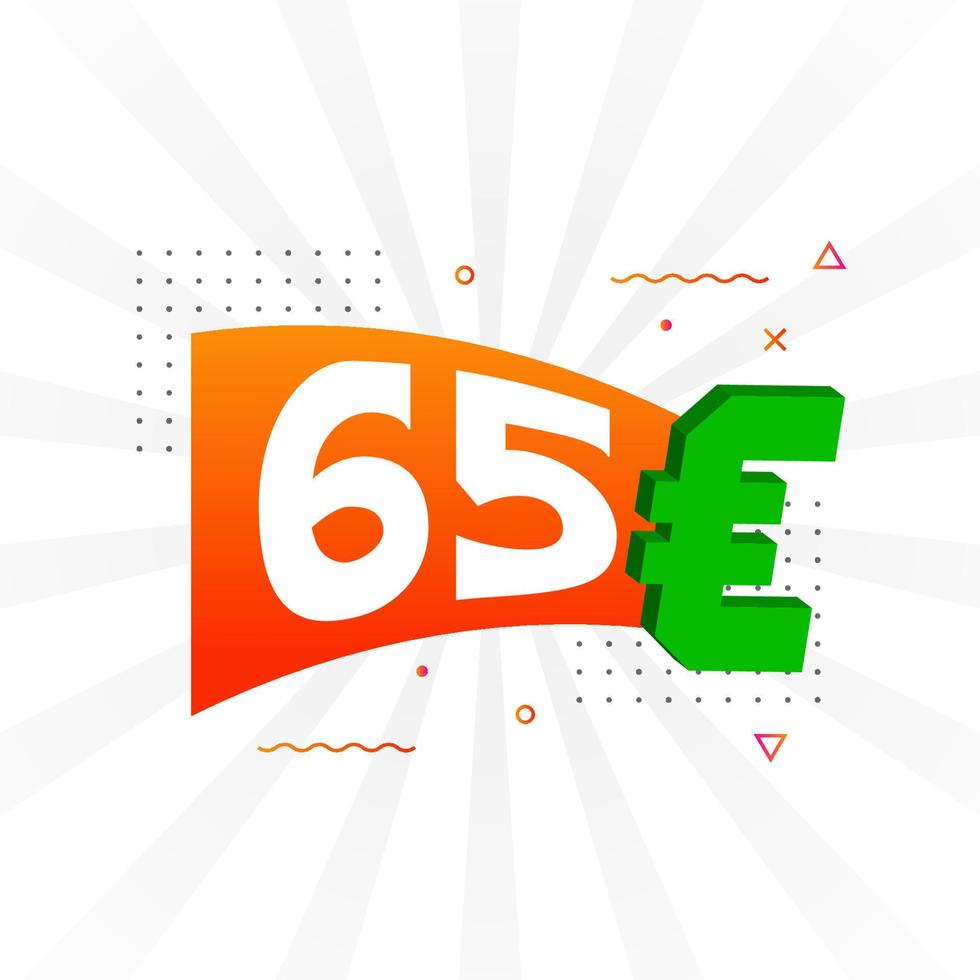 Símbolo de texto vectorial de moneda de 65 euros. 65 euros vector de stock de dinero de la unión europea