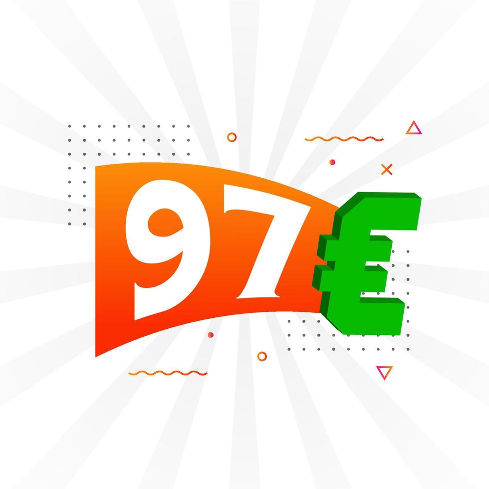 97 Euro Currency vector text symbol. 97 Euro European Union Money stock vector