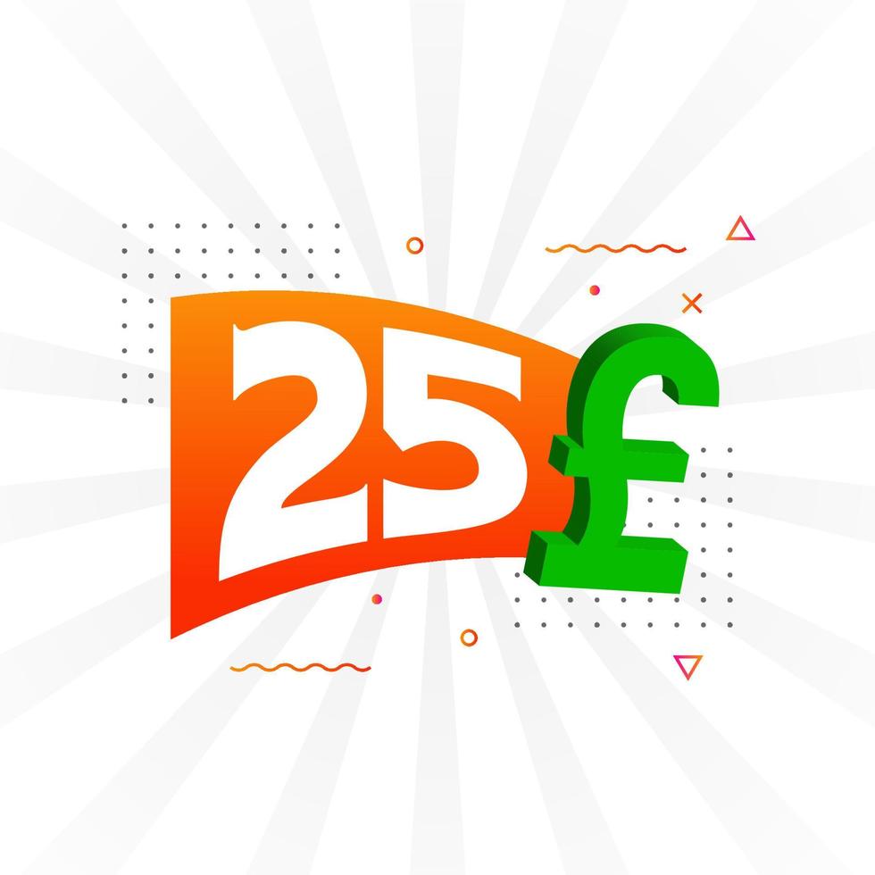 25 Pound Currency vector text symbol. 25 British Pound Money stock vector