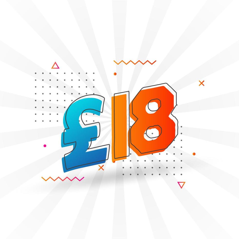 18 Pound Currency vector text symbol. 18 British Pound Money stock vector
