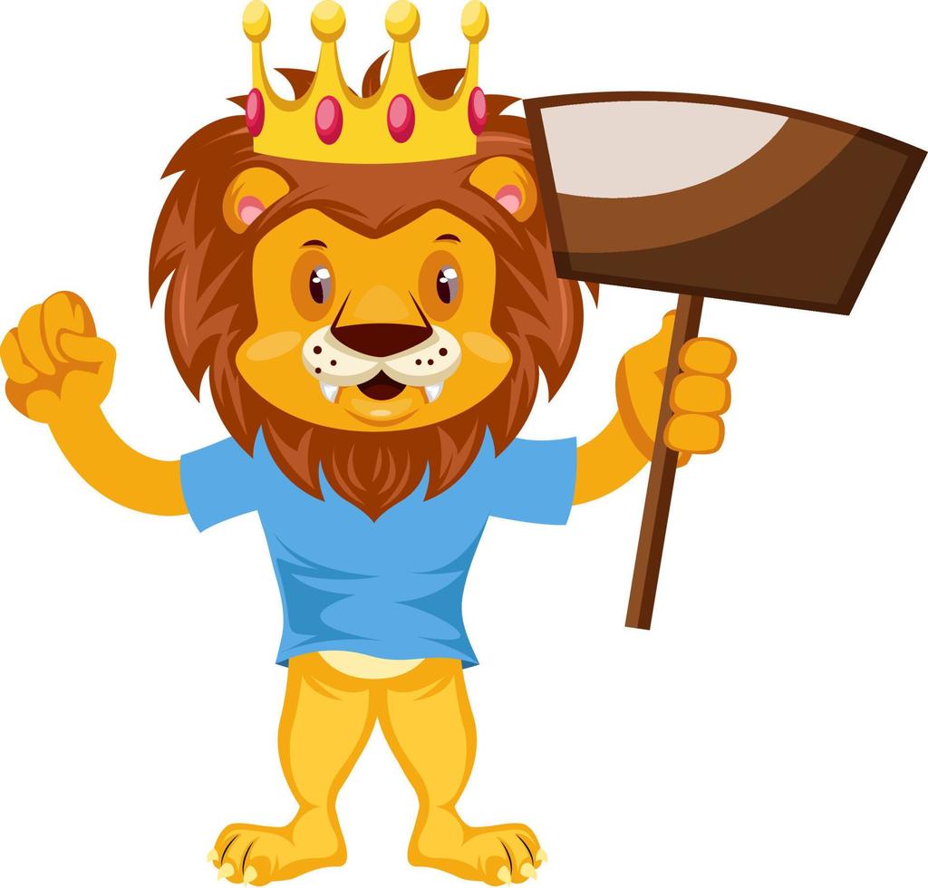 Lion with dust pan, illustration, vector on white background.