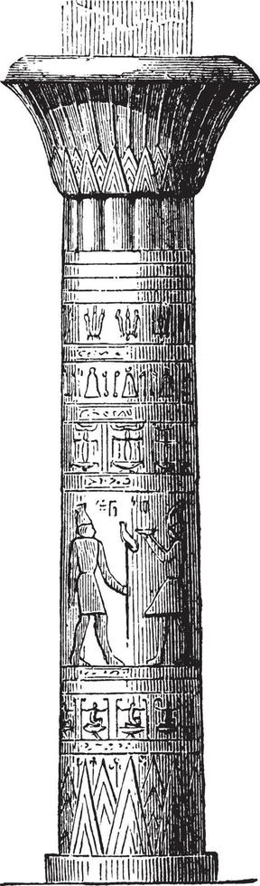Pillar at the Temple at Edfu, diminishing triangles,  vintage engraving. vector