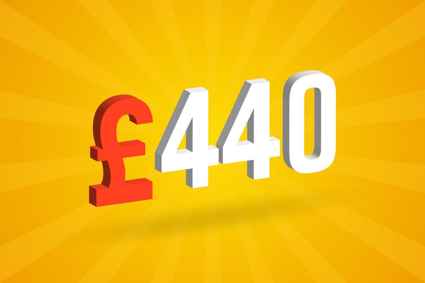 440 Pound Currency 3D vector text symbol. 3D 440 British Pound Money stock vector