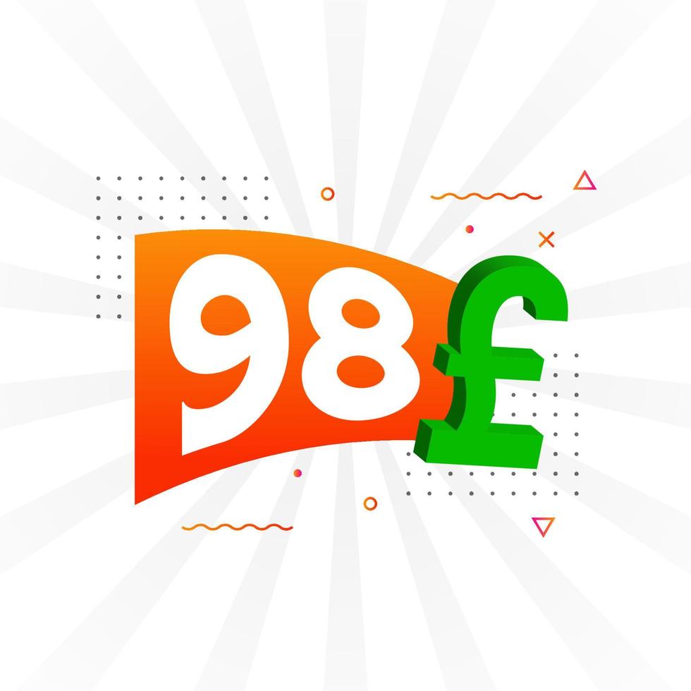 98 Pound Currency vector text symbol. 98 British Pound Money stock vector