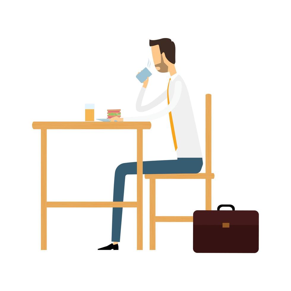 flat vector businessman hurry up to eat food during working  concept