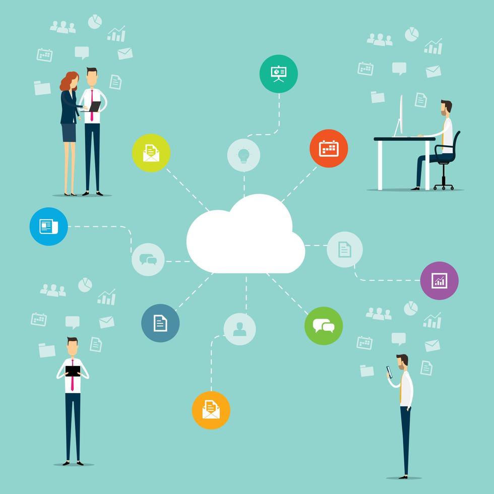 Business team working online connect with  cloud computing technology concept vector