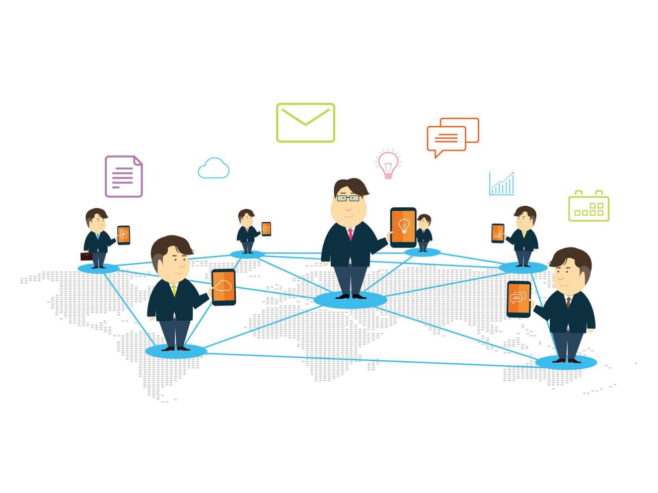 business people working with technology online connection and social media concept vector