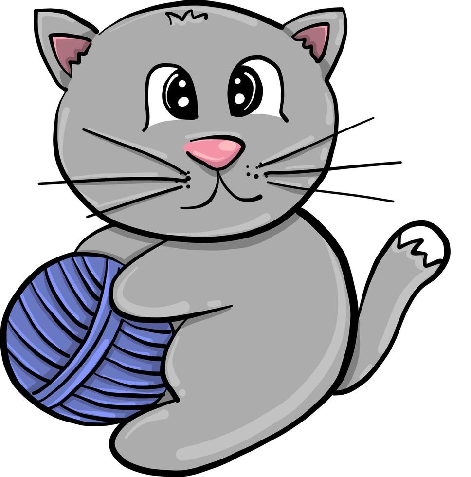 Cat with thread, illustration, vector on white background