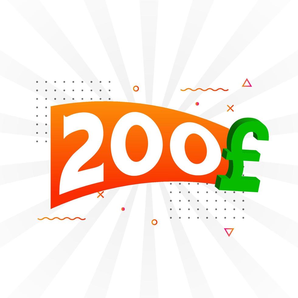 200 Pound Currency vector text symbol. 200 British Pound Money stock vector