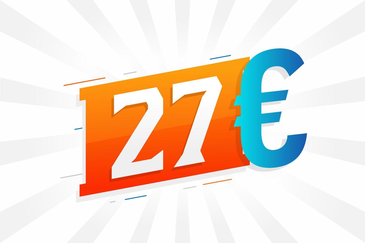 Símbolo de texto vectorial de moneda de 27 euros. Vector de stock de dinero de la unión europea de 27 euros