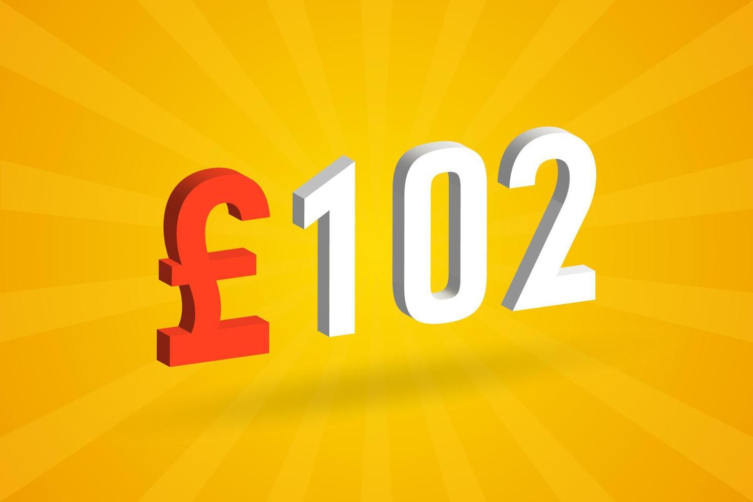 102 Pound Currency 3D vector text symbol. 3D 102 British Pound Money stock vector
