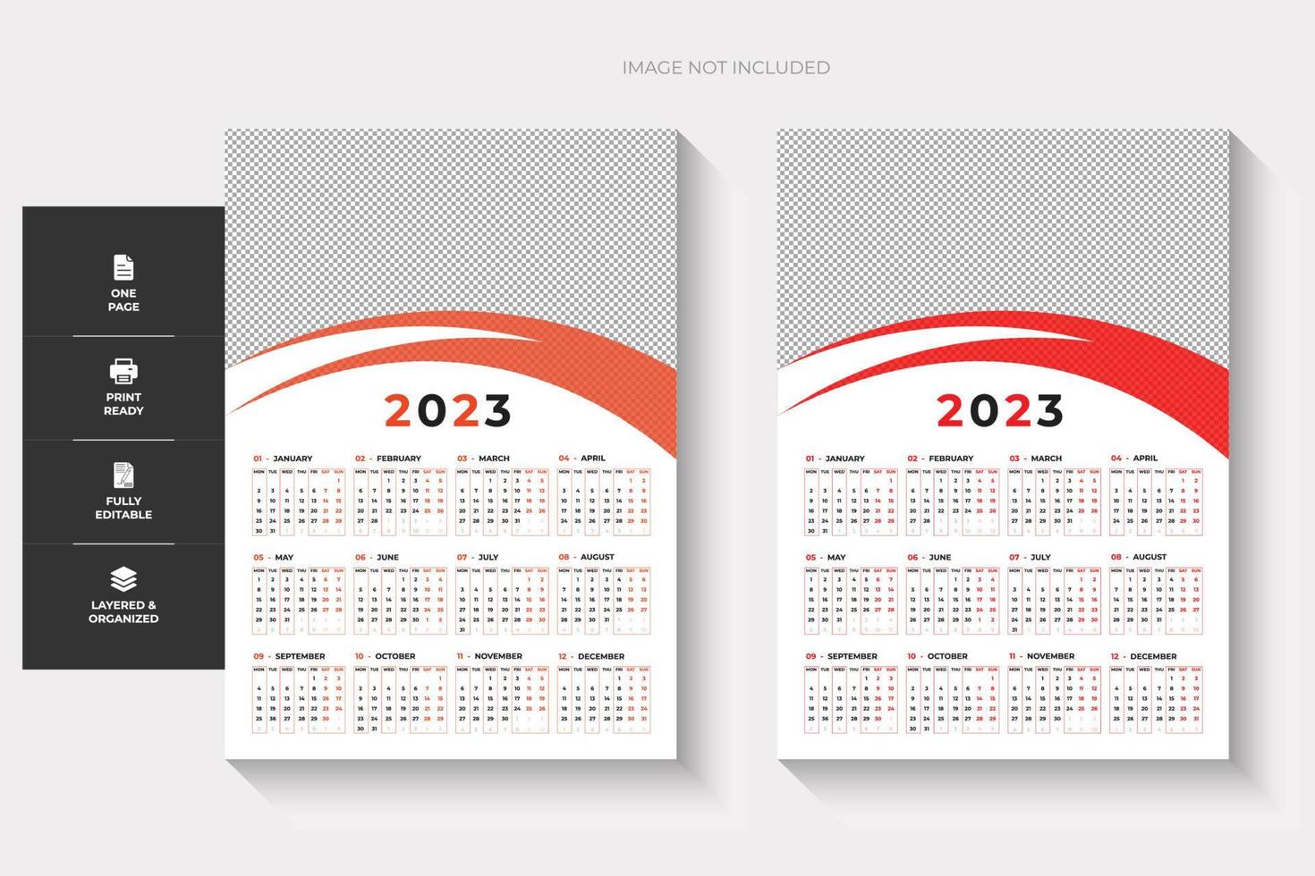 Calendario de pared de una página 2023, dos colores y diseño creativo vector