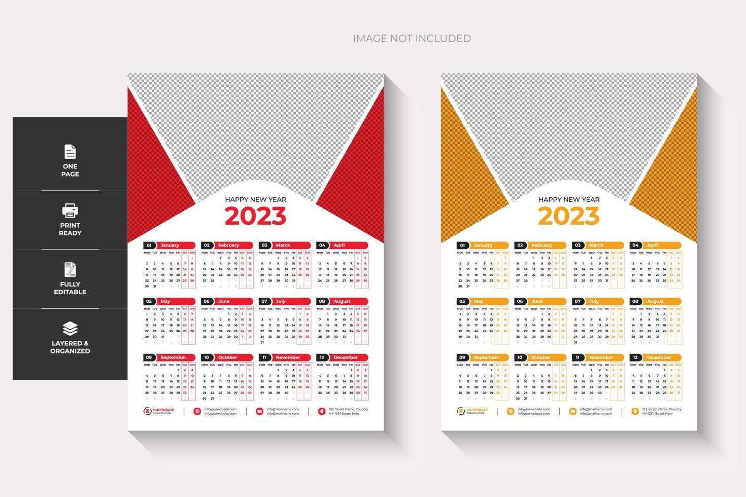 2023 one page wall calender, two colourfull and, creative design vector