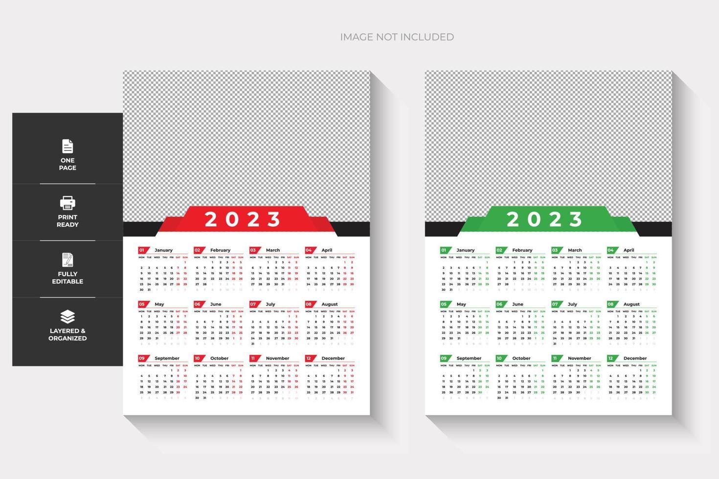 Calendario de pared de una página 2023, dos colores y diseño creativo vector