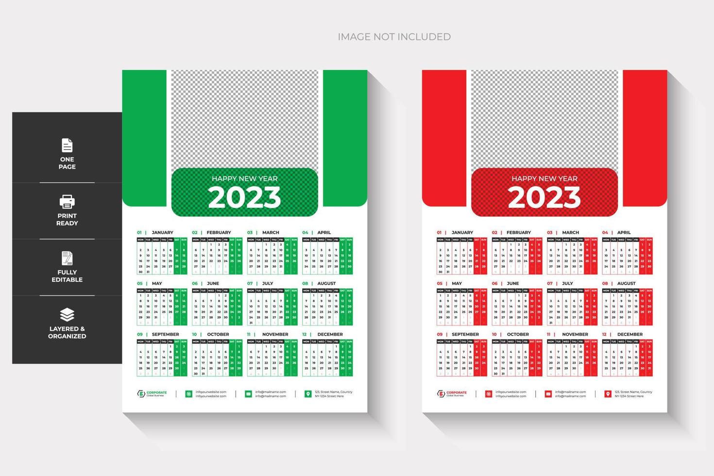 Calendario de pared de una página 2023, dos colores y diseño creativo vector