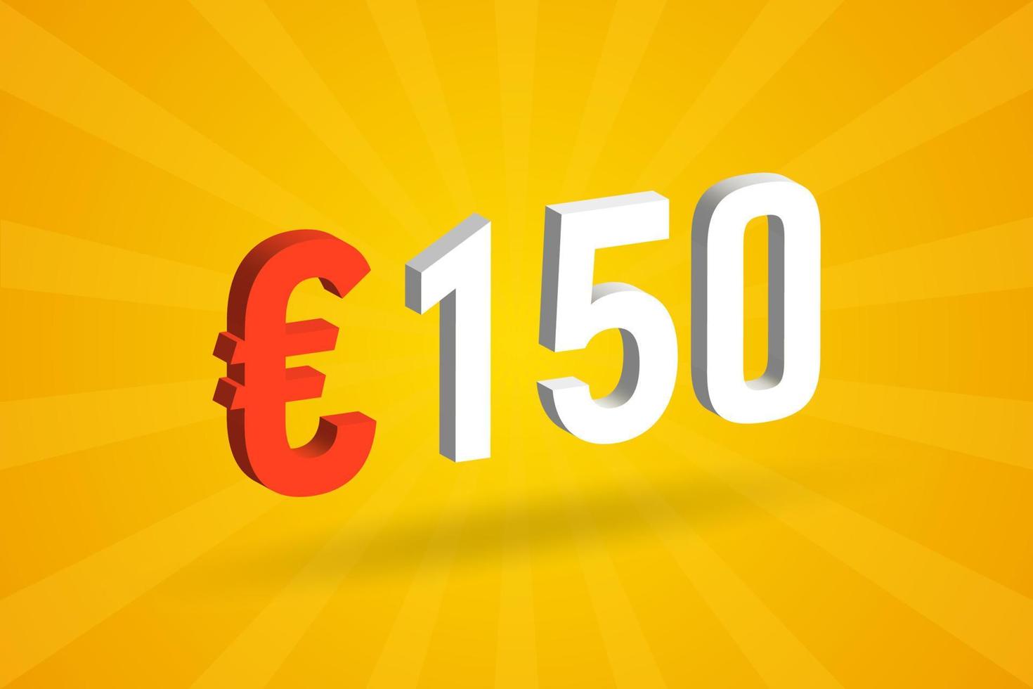150 Euro Currency 3D vector text symbol. 3D 150 Euro European Union Money stock vector