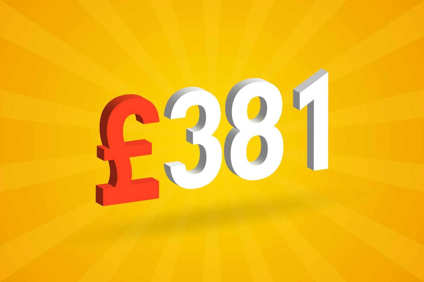 381 Pound Currency 3D vector text symbol. 3D 381 British Pound Money stock vector