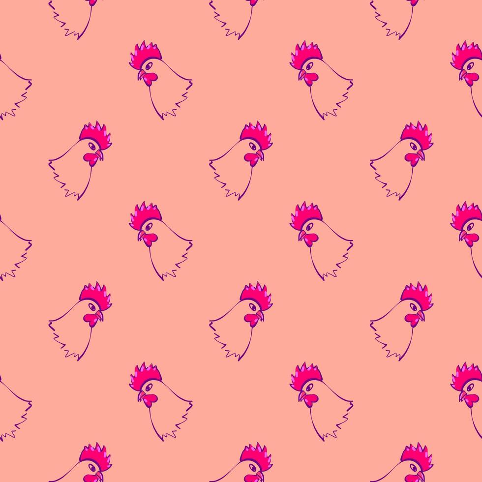 Chicken head , seamless pattern on a orange background. vector