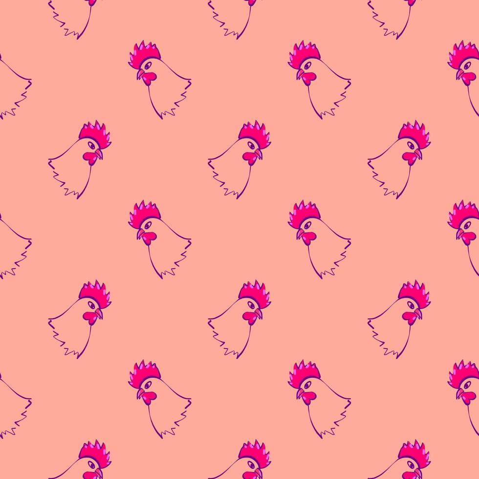 Chicken head , seamless pattern on a orange background. vector