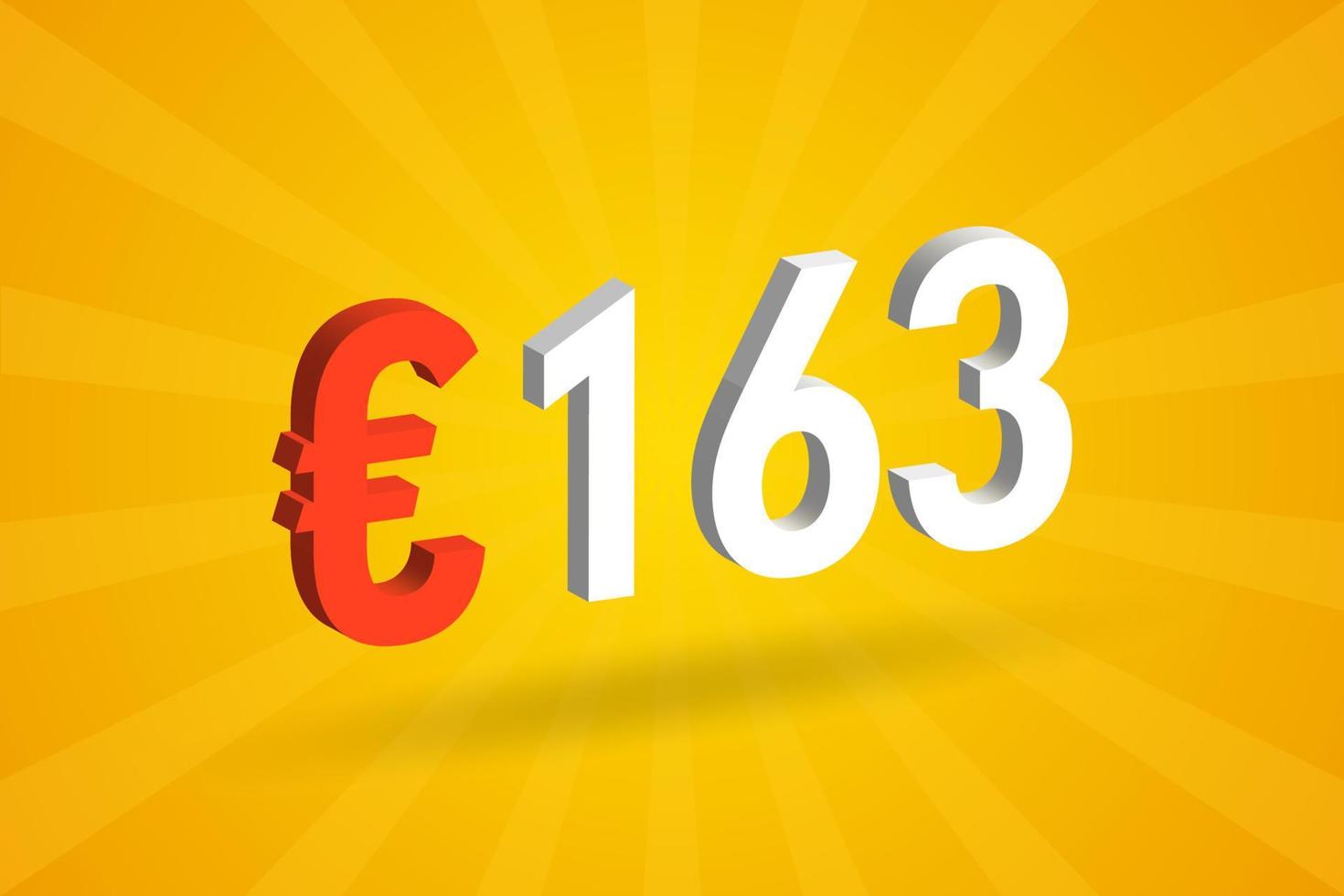 163 Euro Currency 3D vector text symbol. 3D 163 Euro European Union Money stock vector