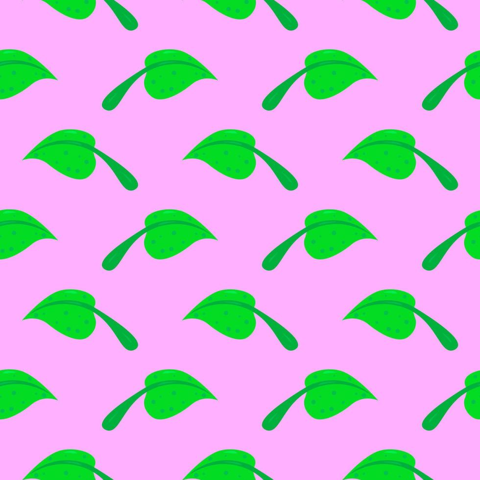 Green leaves, seamless pattern on violet background. vector