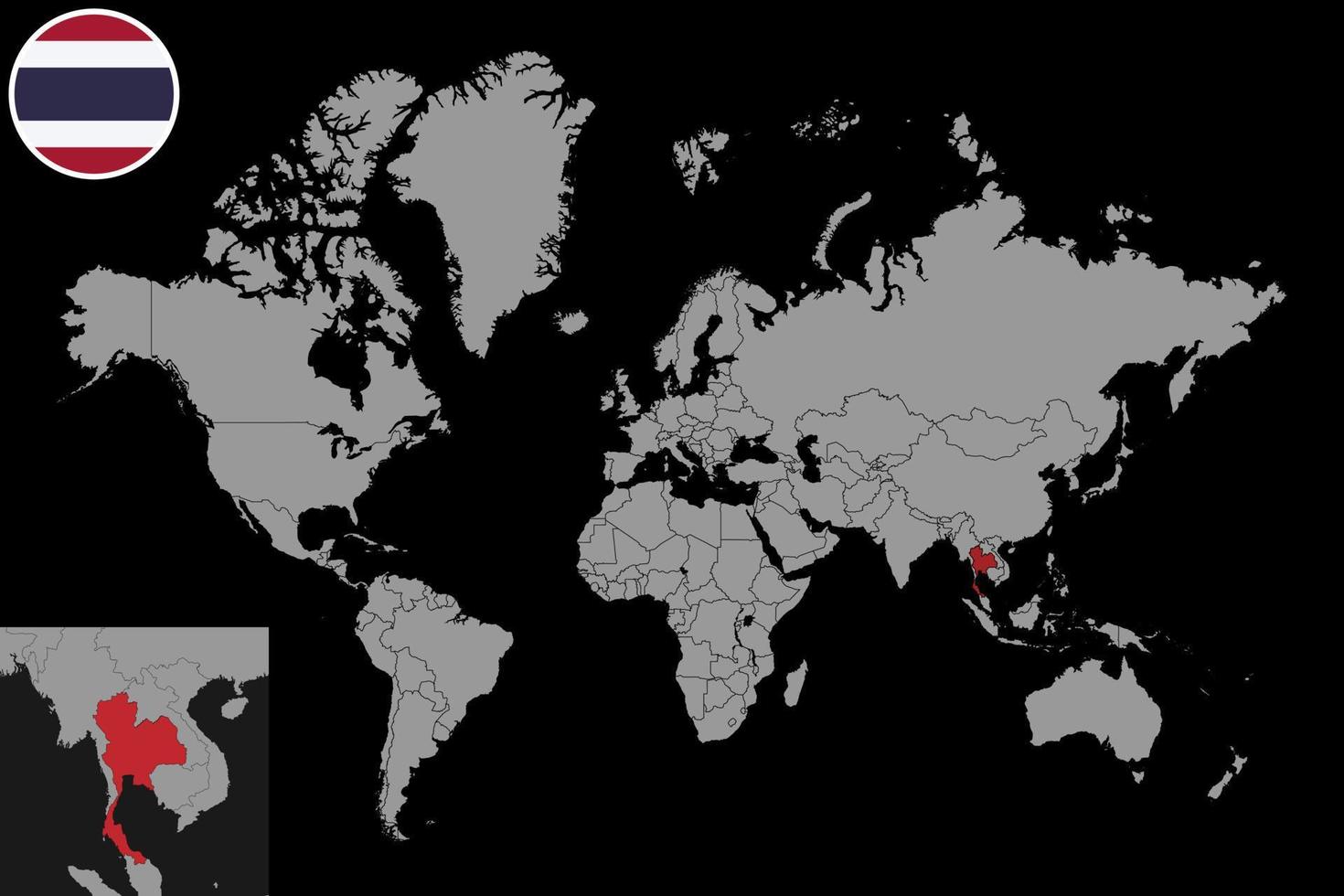 Pin map with Thailand flag on world map. Vector illustration.