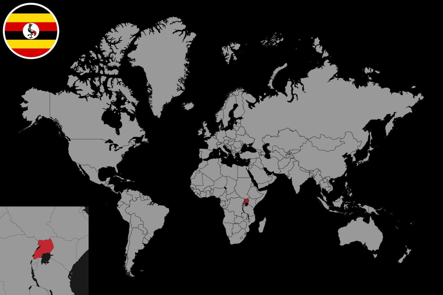 pin mapa con bandera de uganda en el mapa mundial. ilustración vectorial vector