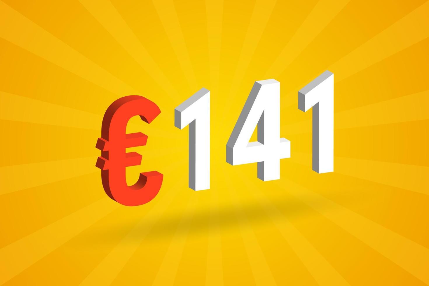 141 Euro Currency 3D vector text symbol. 3D 141 Euro European Union Money stock vector