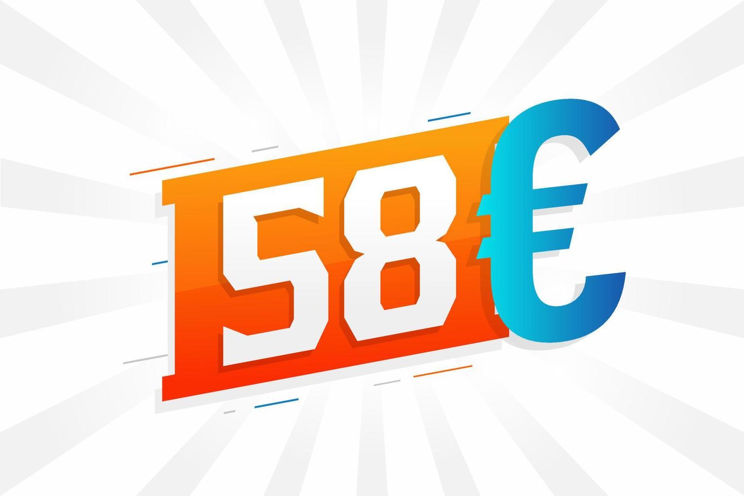 Símbolo de texto vectorial de moneda de 58 euros. Vector de stock de dinero de la Unión Europea de 58 euros