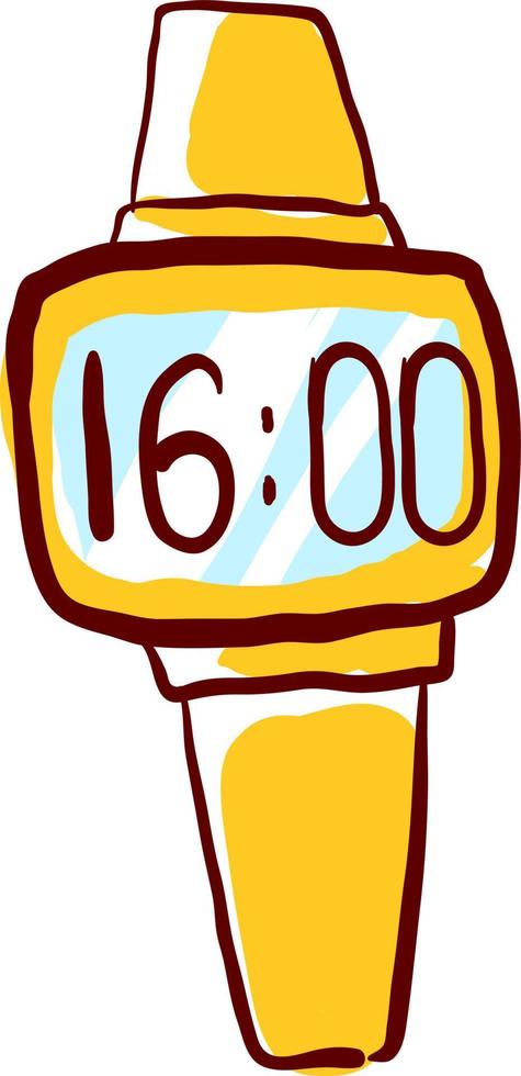 Reloj de pulsera amarillo, ilustración, vector sobre fondo blanco.