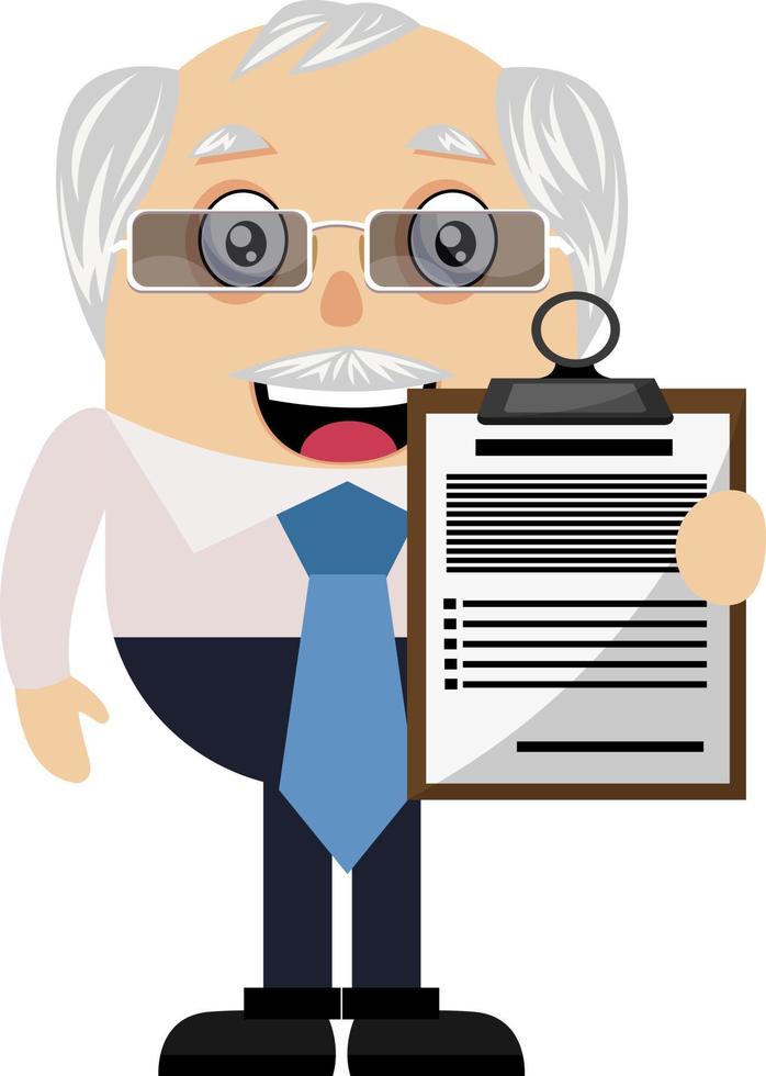 Old man with schedule, illustration, vector on white background.