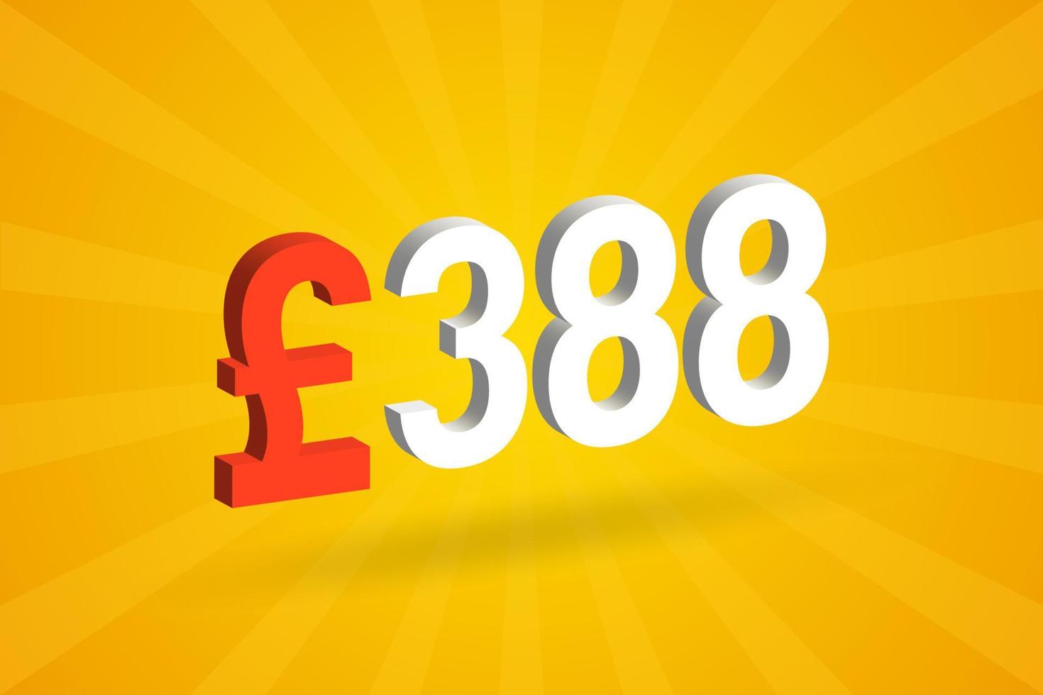 388 Pound Currency 3D vector text symbol. 3D 388 British Pound Money stock vector