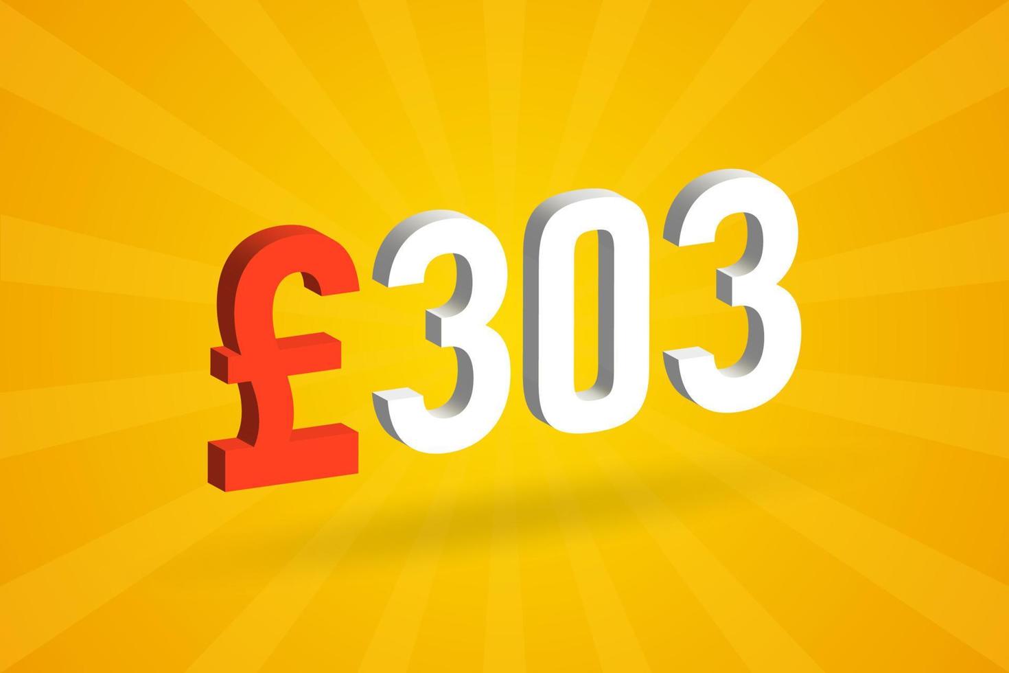 303 Pound Currency 3D vector text symbol. 3D 303 British Pound Money stock vector