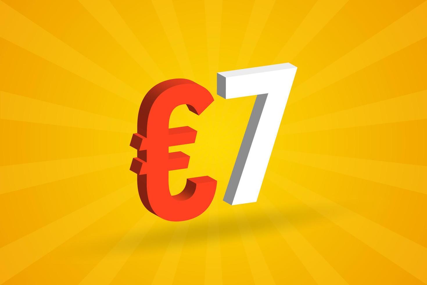 7 Euro Currency 3D vector text symbol. 3D 7 Euro European Union Money stock vector