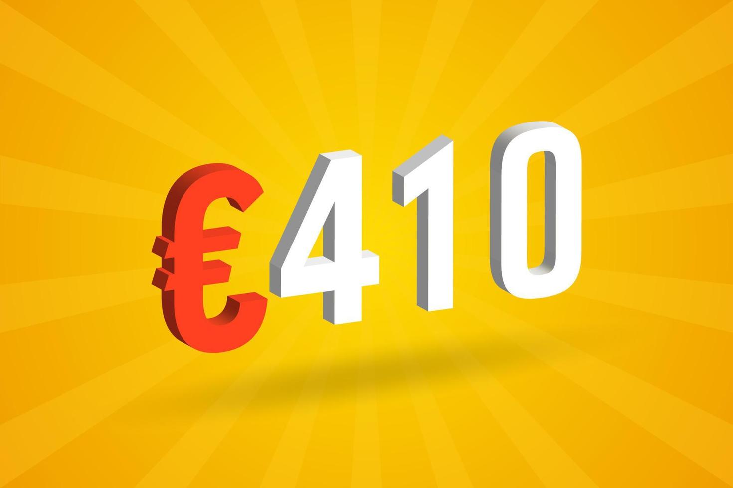 Símbolo de texto vectorial 3d de moneda de 410 euros. 3d 410 euros unión europea dinero stock vector