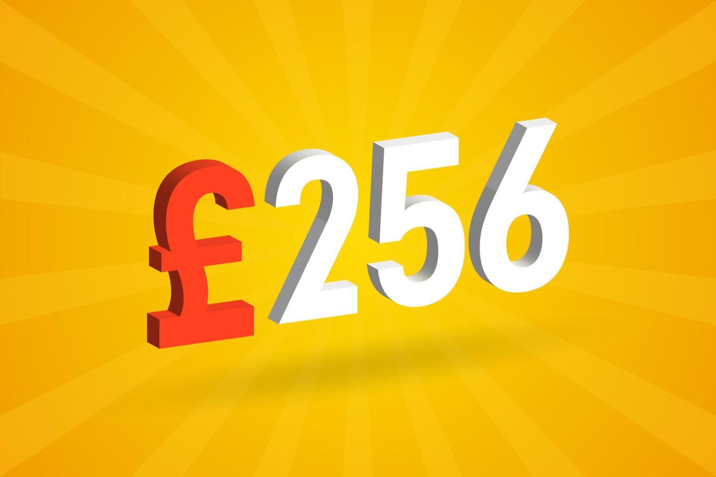256 Pound Currency 3D vector text symbol. 3D 256 British Pound Money stock vector