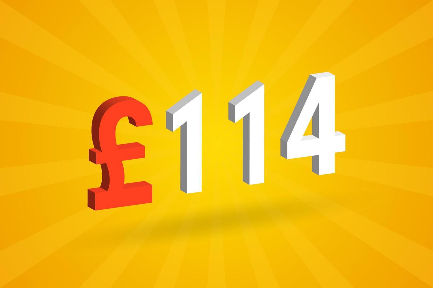 114 Pound Currency 3D vector text symbol. 3D 114 British Pound Money stock vector