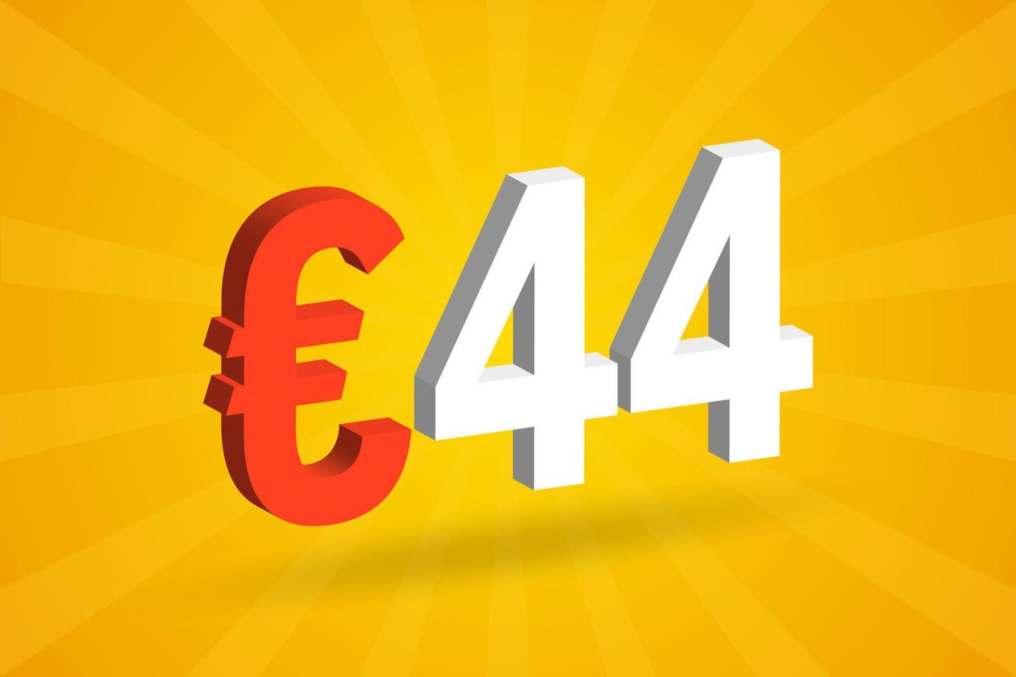 44 Euro Currency 3D vector text symbol. 3D 44 Euro European Union Money stock vector