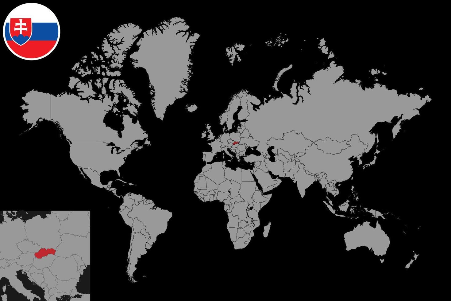 pin mapa con la bandera de eslovaquia en el mapa mundial. ilustración vectorial vector