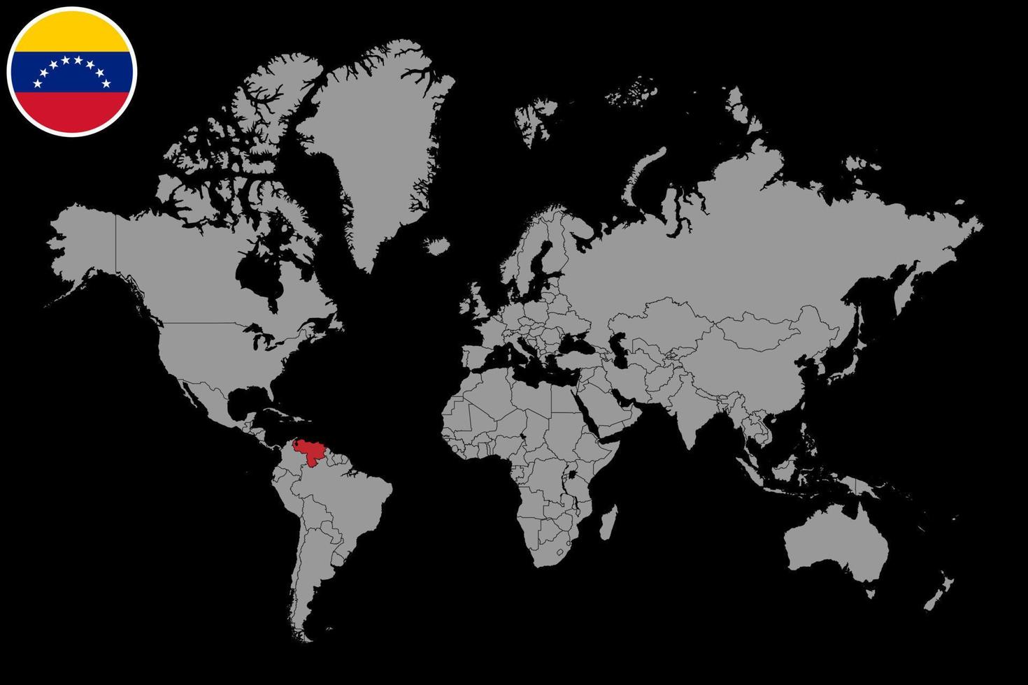 Pin map with Venezuela flag on world map. Vector illustration.