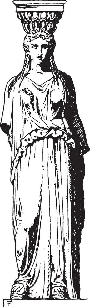 Greek Caryatid,  a female figure, vintage engraving. vector