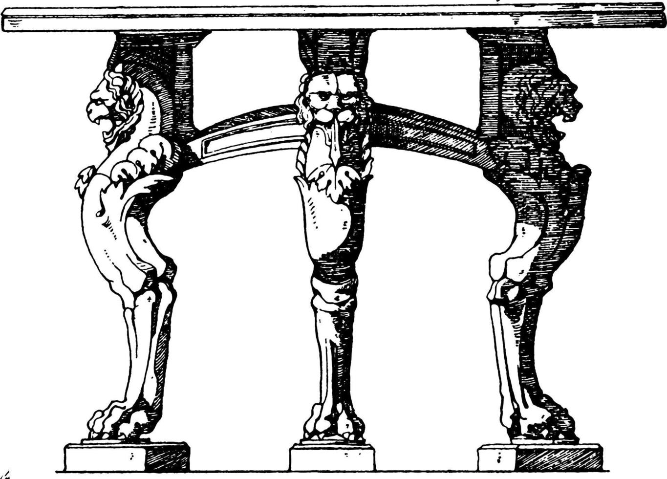 Three-Legged Table Trapezophoron, vintage illustration. vector