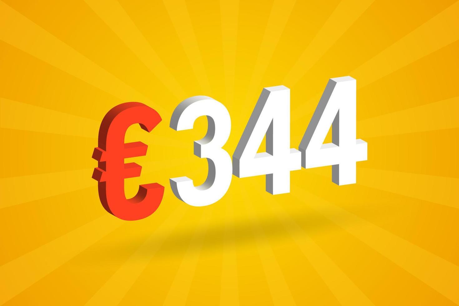 344 Euro Currency 3D vector text symbol. 3D 344 Euro European Union Money stock vector