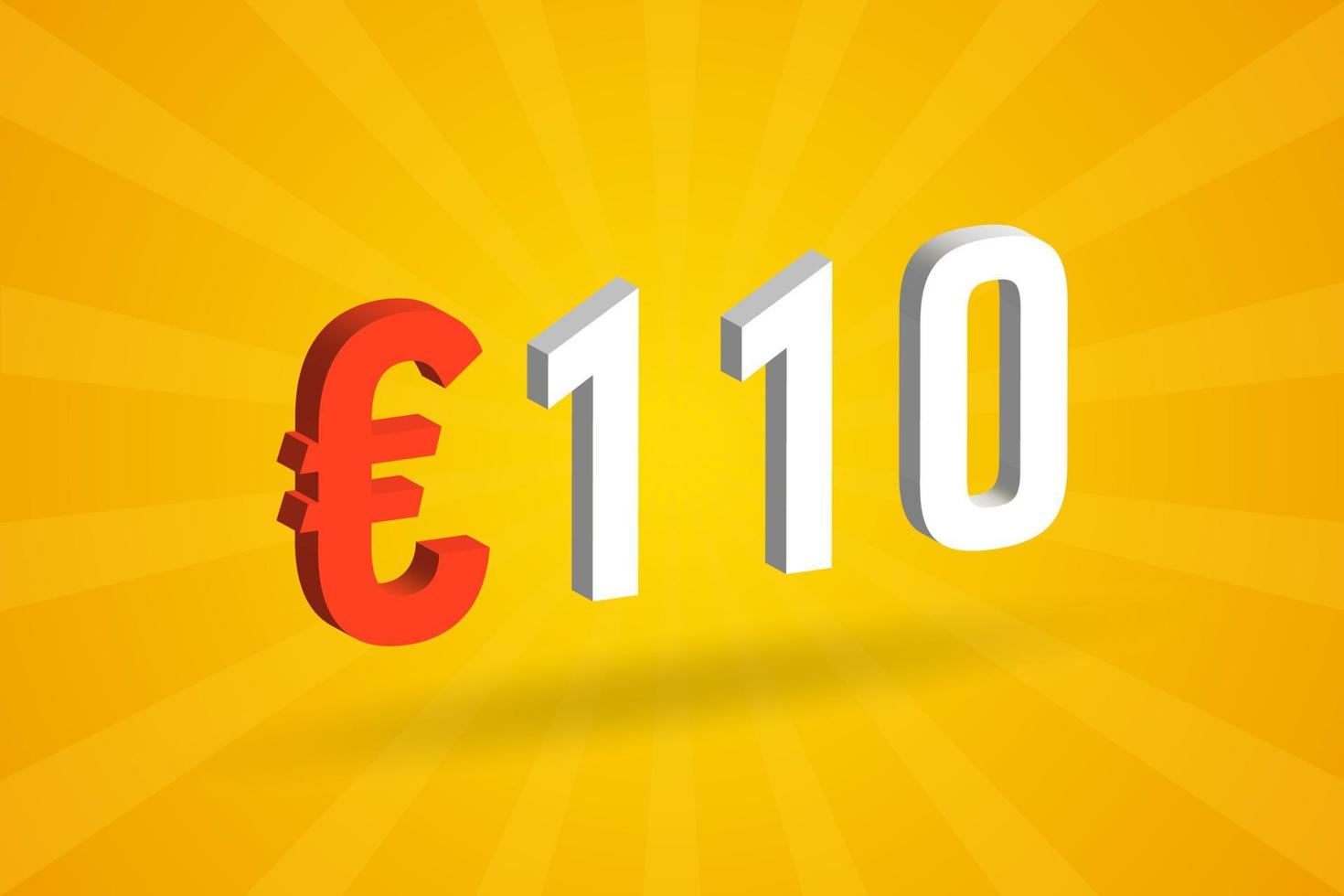 110 Euro Currency 3D vector text symbol. 3D 110 Euro European Union Money stock vector