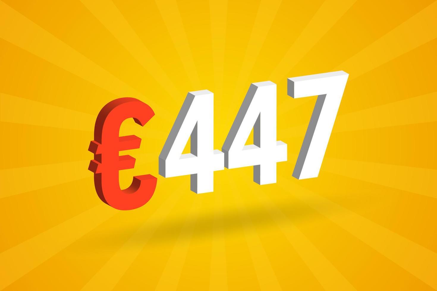 447 Euro Currency 3D vector text symbol. 3D 447 Euro European Union Money stock vector